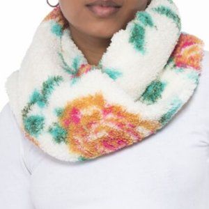 Jenni NWT Twisted Floral Print Sherpa Cowl Faux Fur Scarf White Multi OS New